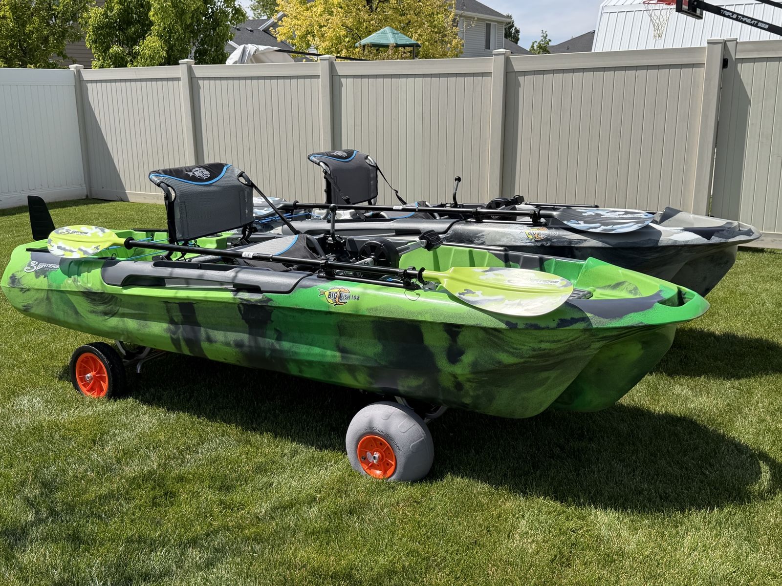 2 Big Fish 108 Fishing Kayaks.