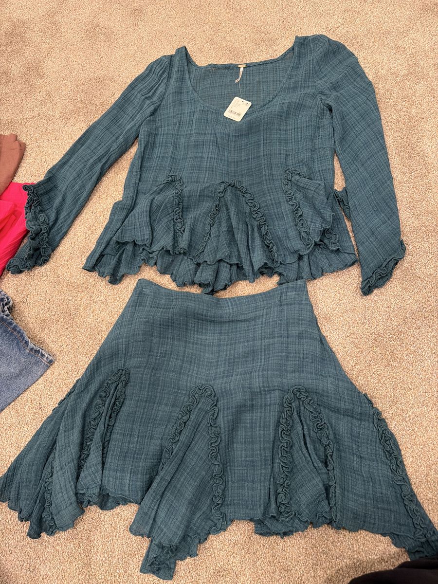 Green Free People long sleeve/skirt set