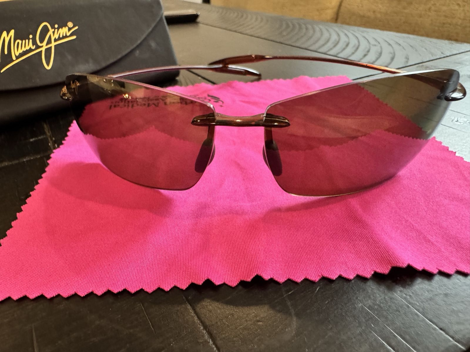 Maui Jim MJ Sport Sunglasses, Rimless Brown Frames with Brown Lenses & Case