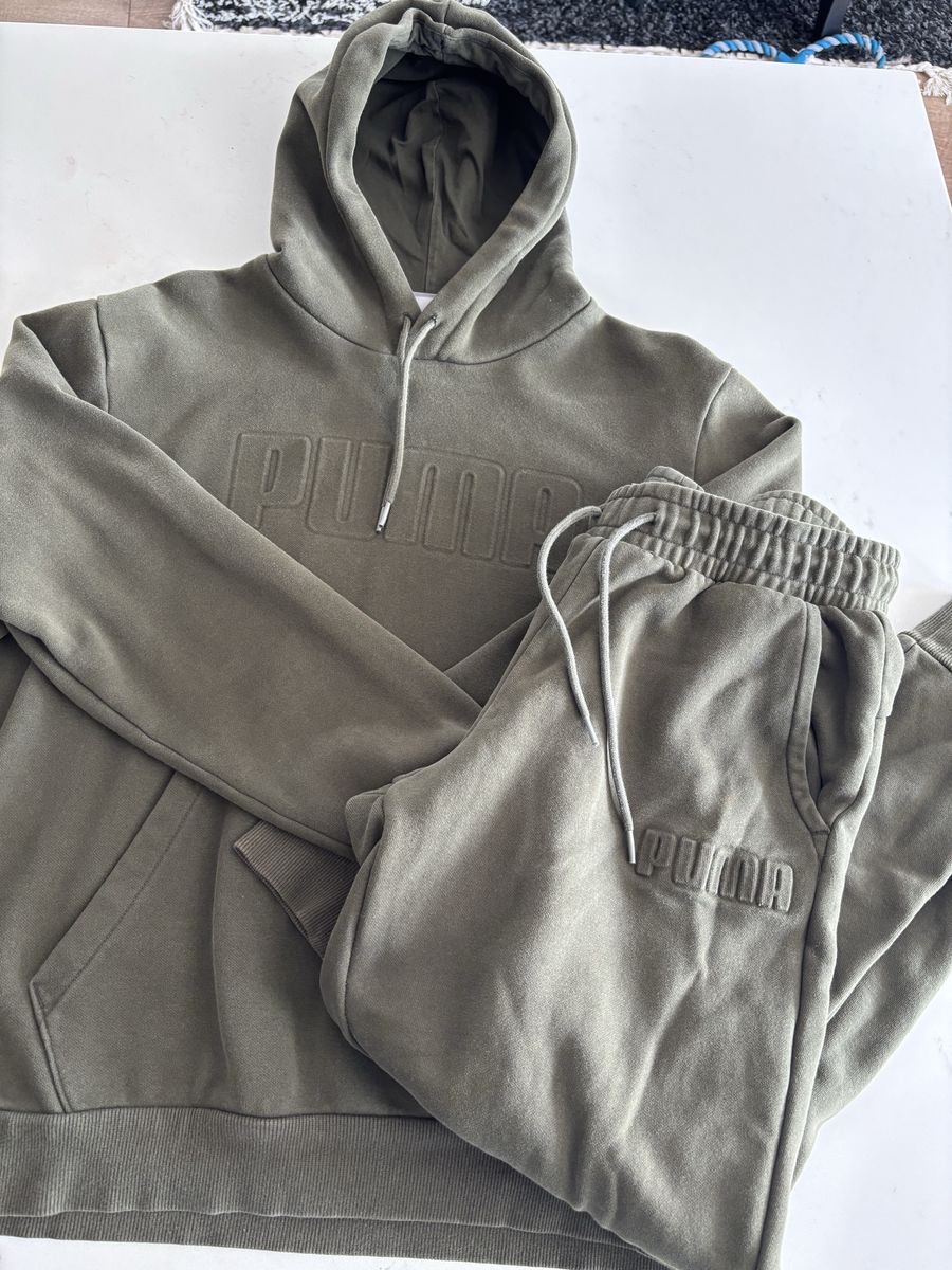 Puma Essentials Olive Green Hoodie + Joggers Set Size M
