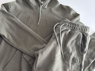 Puma Essentials Olive Green Hoodie + Joggers Set Size M