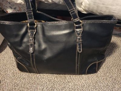 Black Croc-Embossed Shoulder Bag with Gold Interior - Used, Great Condition