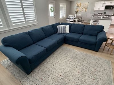 L-Shaped Sectional Sofa - Navy Blue, Comfortable & Spacious