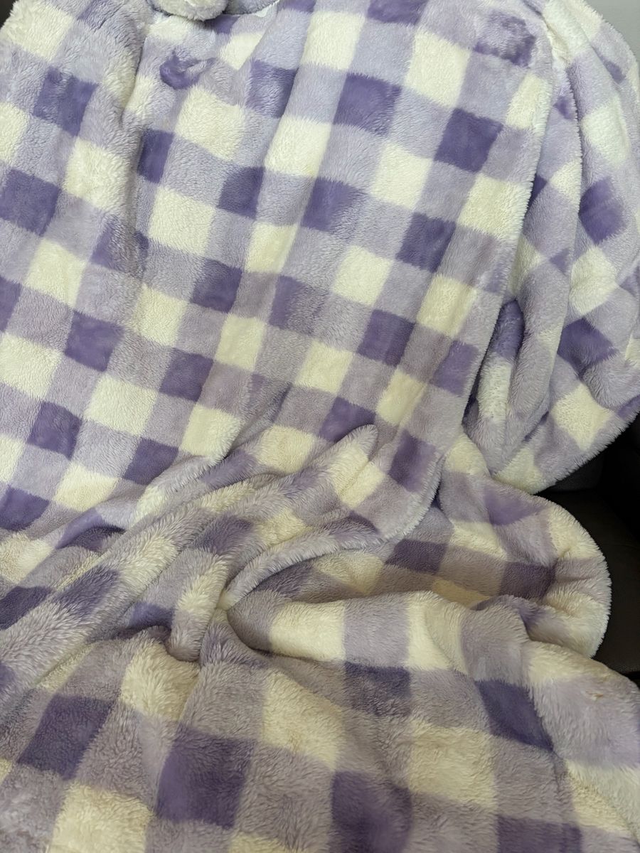  MINKY COUTURE (Purple and White Plaid Plush Fleece Throw Blanket