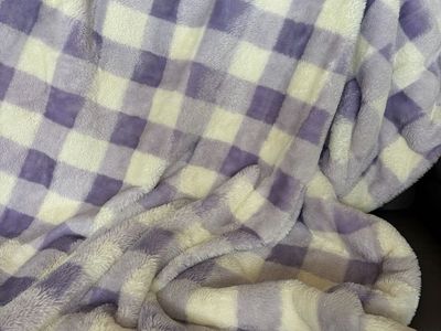 MINKY COUTURE (Purple and White Plaid Plush Fleece Throw Blanket