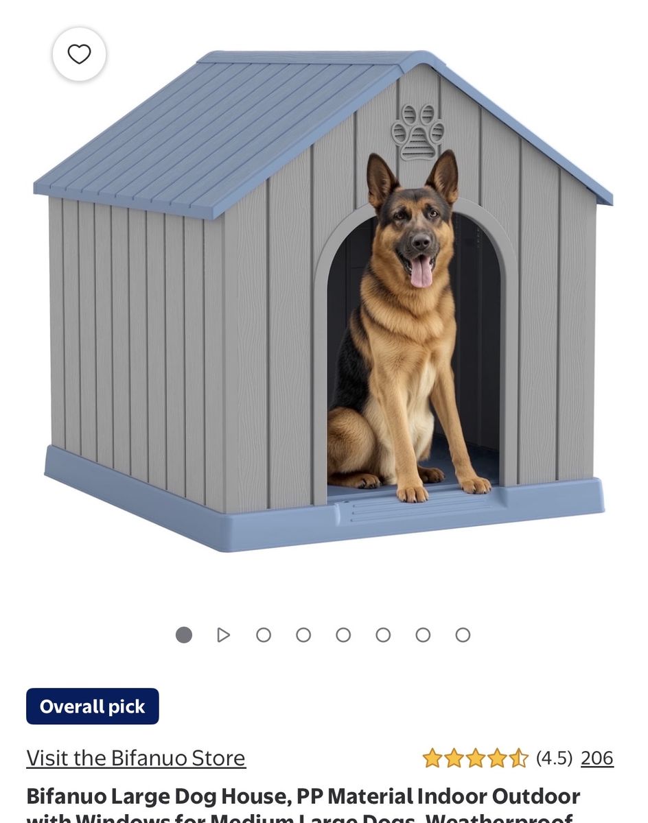 Bifanuo Large Outdoor Dog House Weatherproof Plastic Grey and Blue 38 Inch
