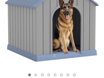 Bifanuo Large Outdoor Dog House Weatherproof Plastic Grey and Blue 38 Inch