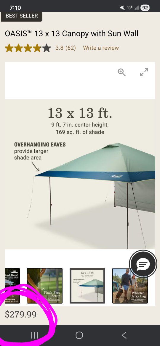 NEW Coleman OASIS 13 x 13 Canopy with Sun Wall