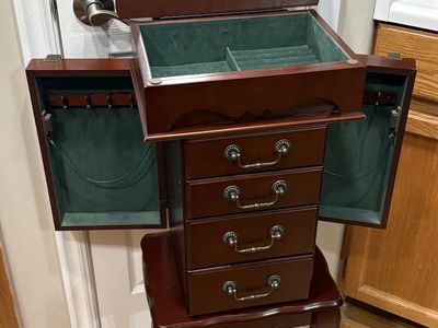 Vintage Standing Wood Jewerly Armoire Cabinet