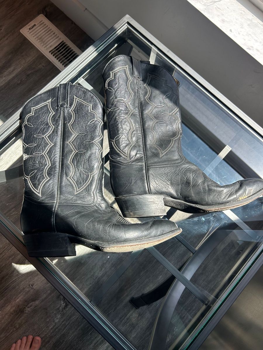 Tony Lama Black Leather Cowboy Boots Size 11