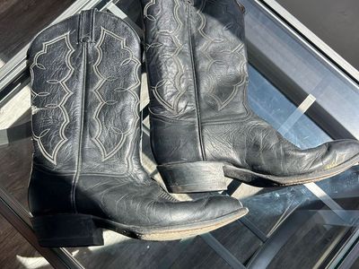 Tony Lama Black Leather Cowboy Boots Size 11