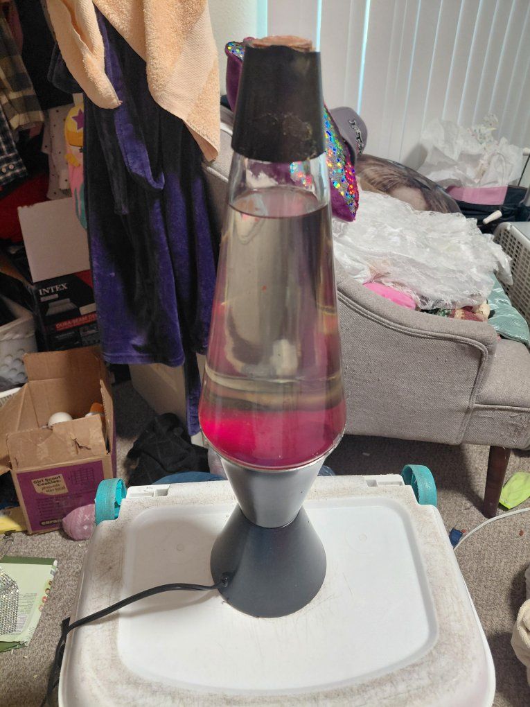 Vintage Red Lava Lamp, Clear Liquid, Black Base