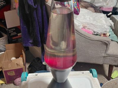 Vintage Red Lava Lamp, Clear Liquid, Black Base