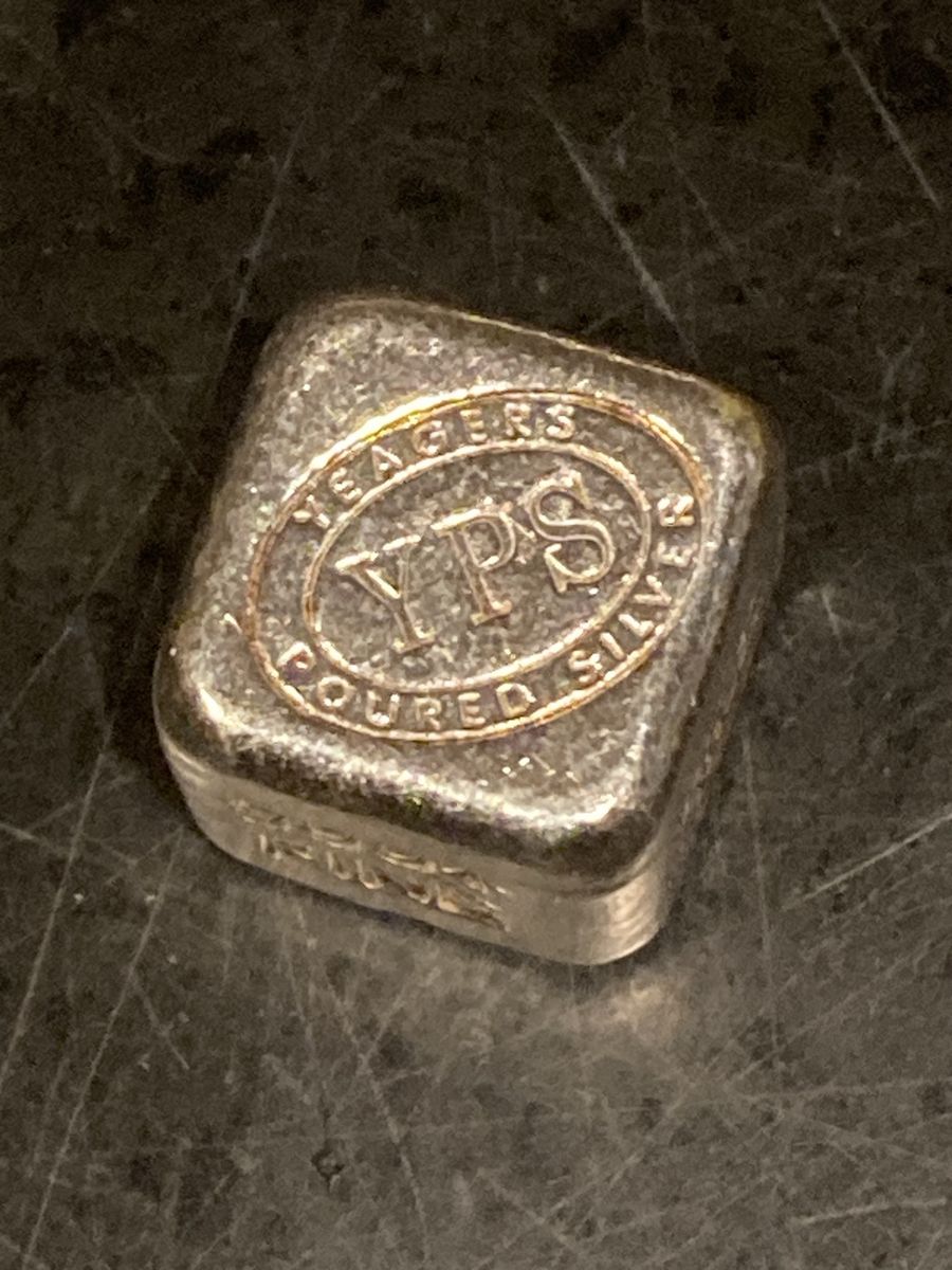 Vintage 1 Oz Yeager Hand Poured .999+ Silver Cube