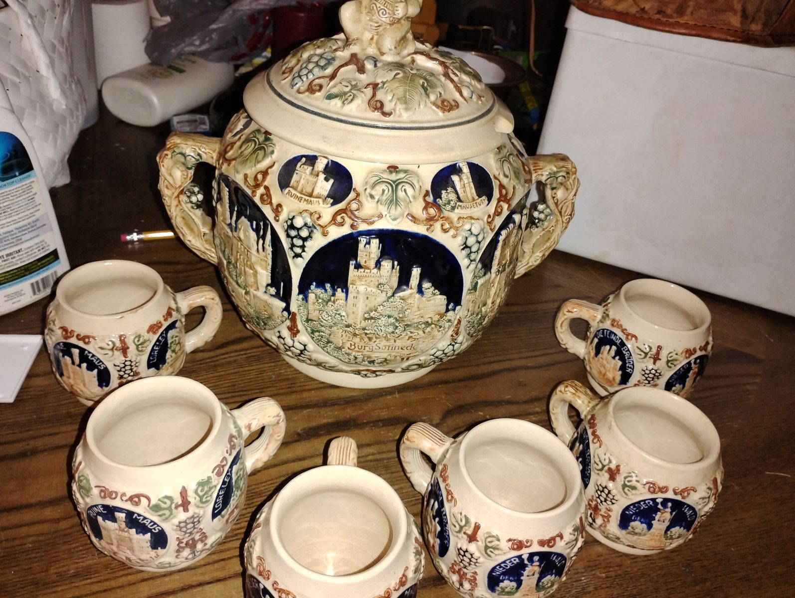 1959 German gerz punch bowl set / 6 cups