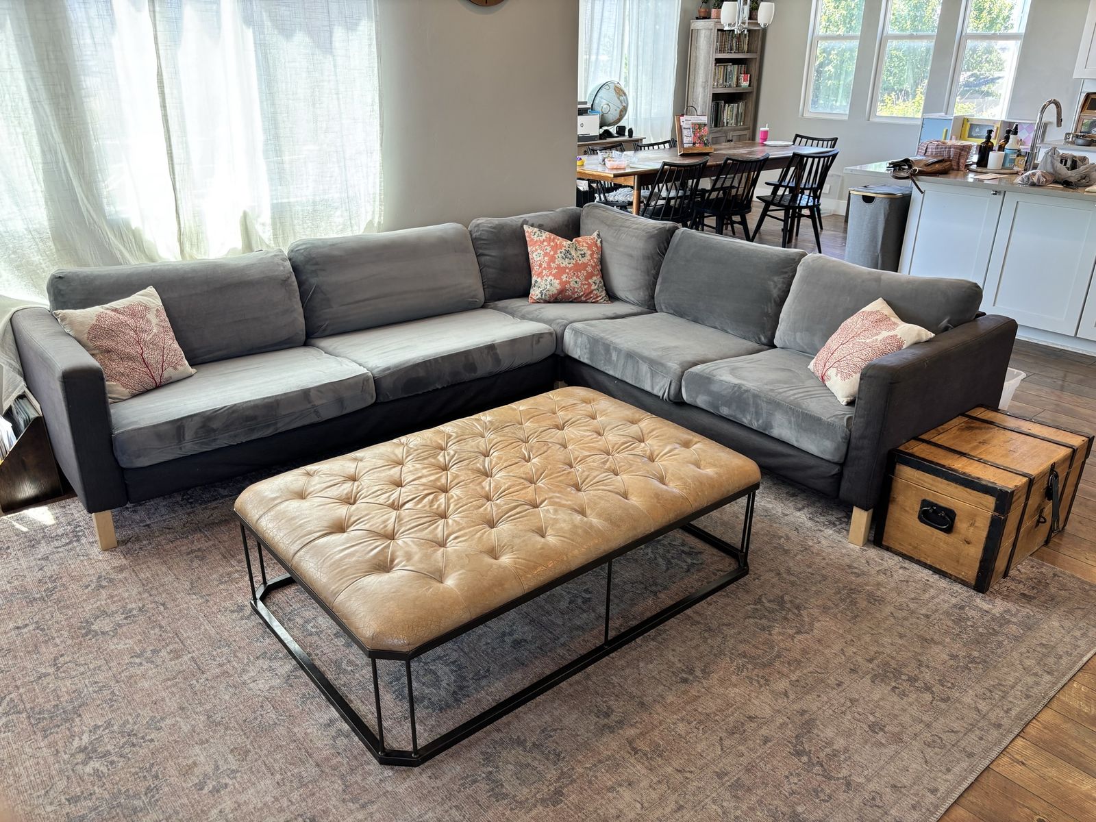 Blue denim sectional couch with removable covers