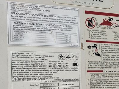 Noritz 199,000 BTU tankless water heater