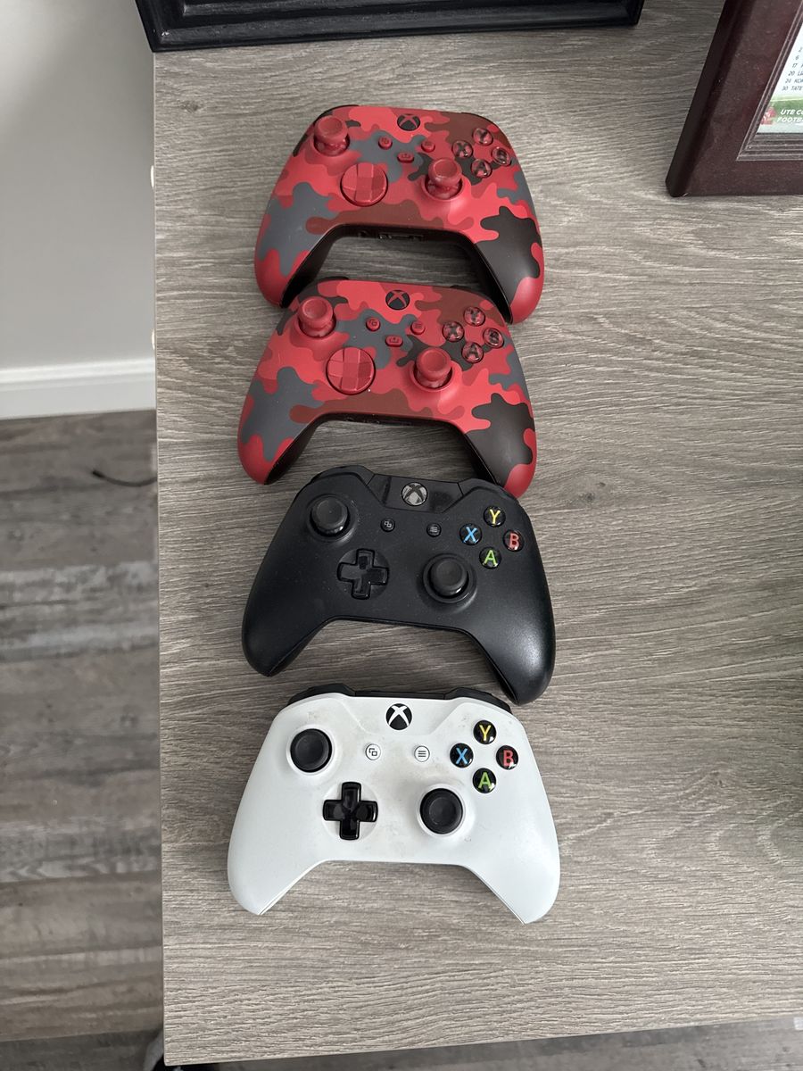 Xbox One Wireless Controllers - Red Camo, Black, & White - 4-Pack Gaming Accessories