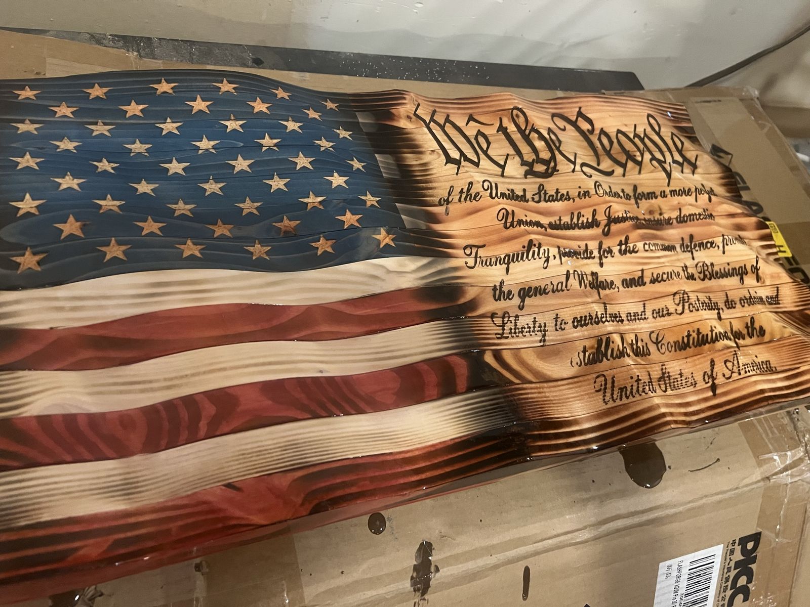 We the People preamble wavy carved American flag