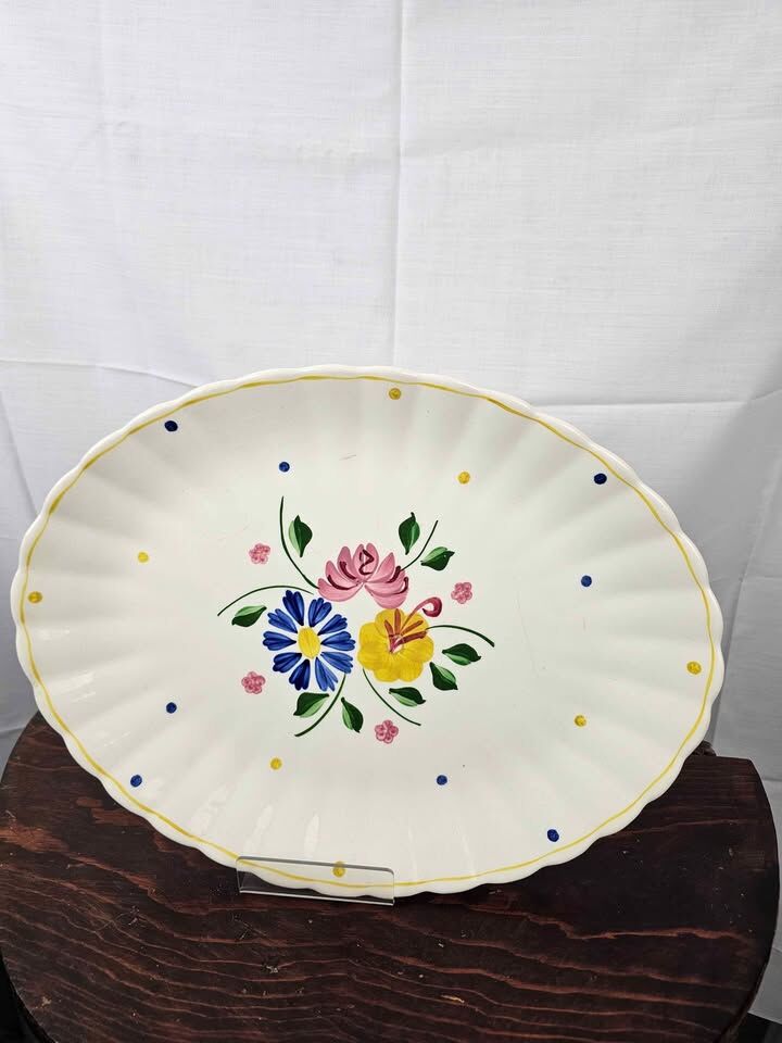 Vintage Blue Ridge Southern Pottery Floral Platter – Hand-Painted 13" Oval