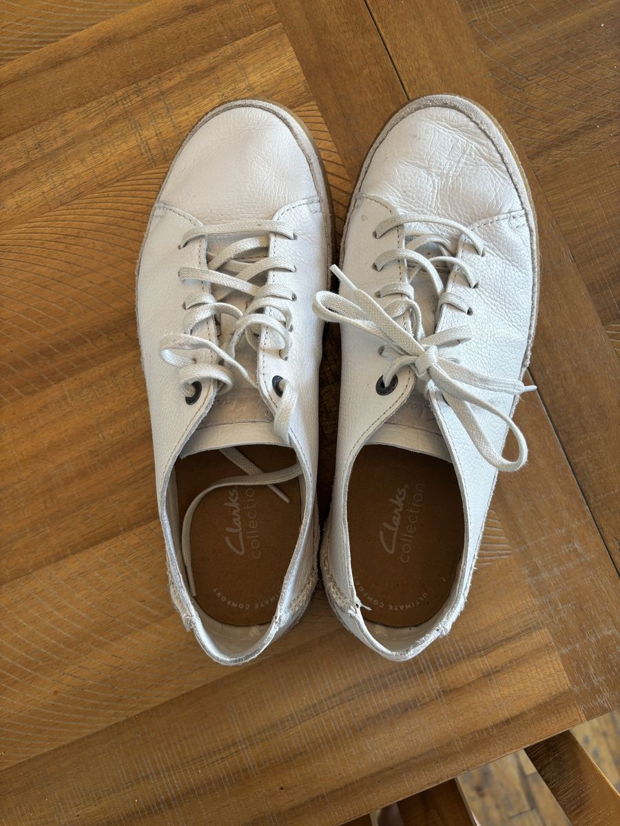 Clarks Collection Men's White Leather Low-Top Sneakers Gum Sole Size 9