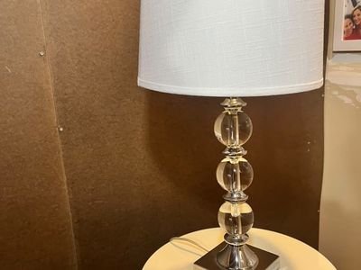 Glass Table Lamp with Beige Linen Shade
