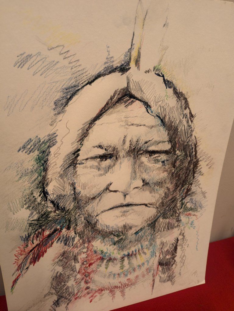 Sitting Bull Colored Pencil Native American Portrait – 20 x 15