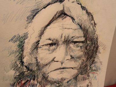 Sitting Bull Colored Pencil Native American Portrait – 20 x 15