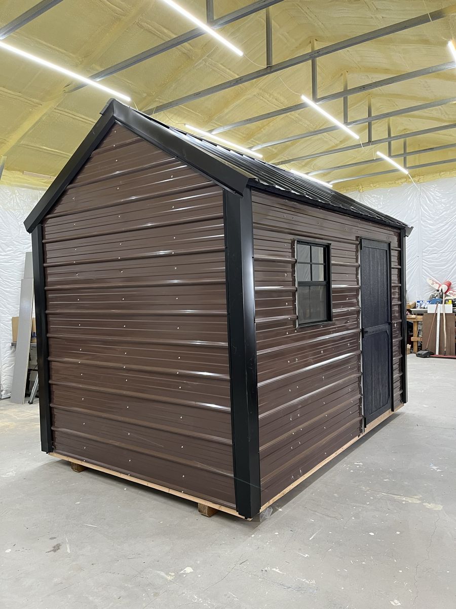 New 8x12 Brown Metal Storage Shed - Durable Outdoor Utility Building