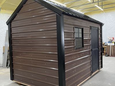 New 8x12 Brown Metal Storage Shed - Durable Outdoor Utility Building