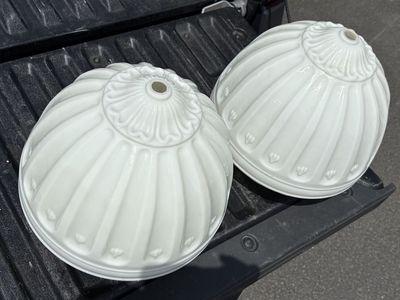 Large stunning MATCHING PAIR of antique art deco glass light sconces, vintage light glass, ceiling