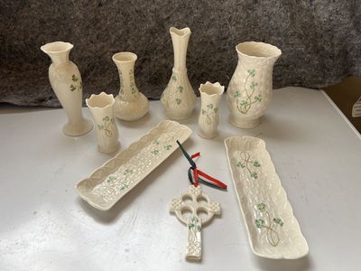 Belleek Irish Clover Pattern Vases