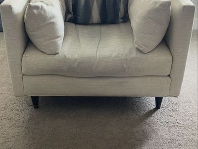 Modern Upholstered cream/ivory oversized Armchair with Accent Pillow
