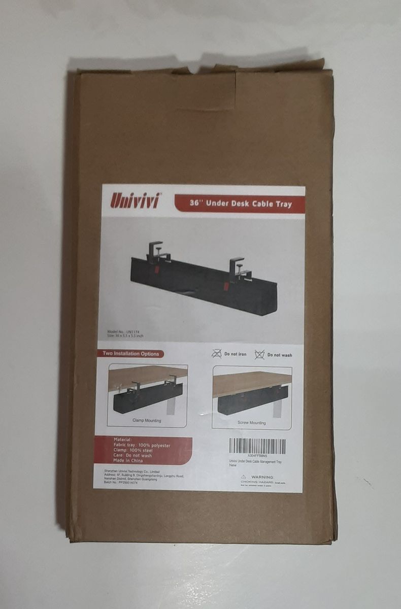 Univivi 36-inch Under Desk Premium Fabric Cable Management Tray - Clamp/Screw Mount - for Office, Home - New