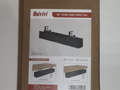 Univivi 36-inch Under Desk Premium Fabric Cable Management Tray - Clamp/Screw Mount - for Office, Home - New
