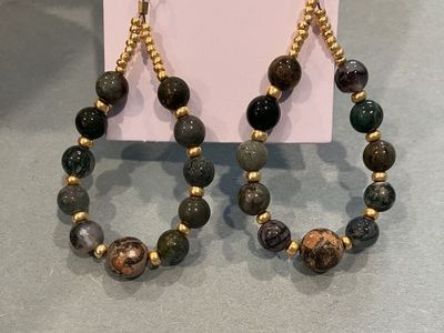 Teardrop Beaded Gemstone Dangle Earrings