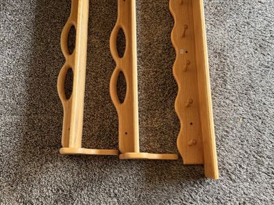Vintage Wooden Wall-Mounted Coat Rack with Shelf and Pegs and 2 Display Shelves- Light Wood Finish