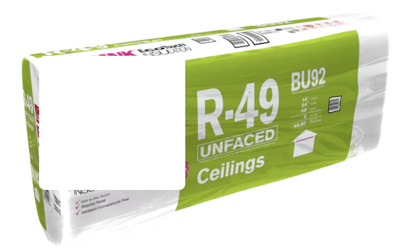 SAVE >55%! NEW R49 Fiberglass Batt Insulation - 16" W x 48" L x 14" D - 32 sq. ft./bag - Factory 2nds - Available 4/14/26