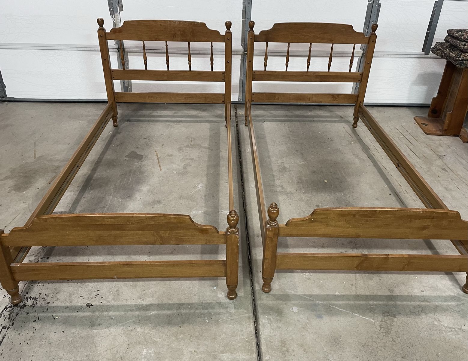 Pair of Ethan Allen Wooden Twin Bed Frames with Headboards & Footboards