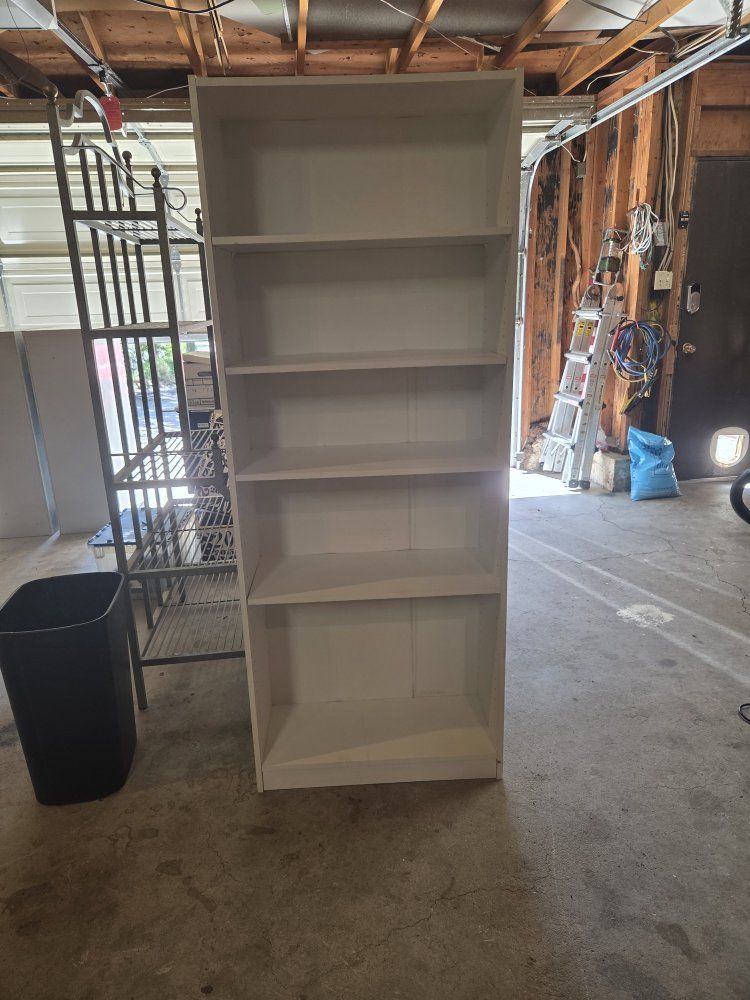White wooden shelves