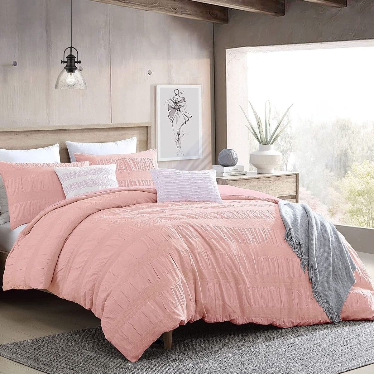 Swift Home Pink Pintuck Full/Queen Duvet Cover Set with Button Closures- Section A