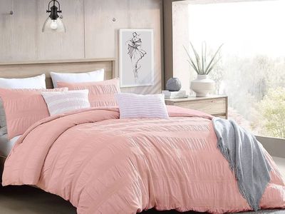 Swift Home Pink Pintuck Full/Queen Duvet Cover Set with Button Closures- Section A