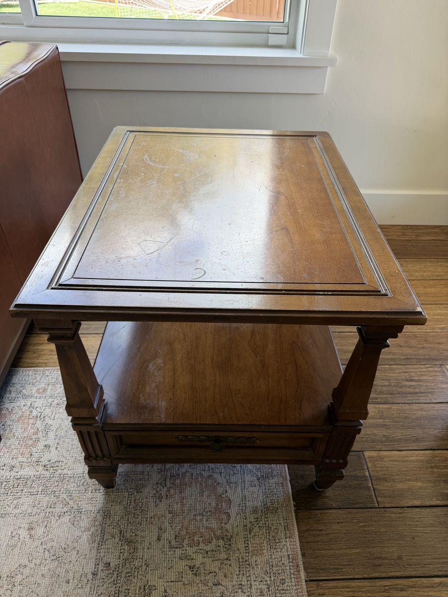 Vintage Wood End Table with Drawer and Shelf