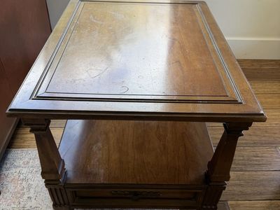 Vintage Wood End Table with Drawer and Shelf