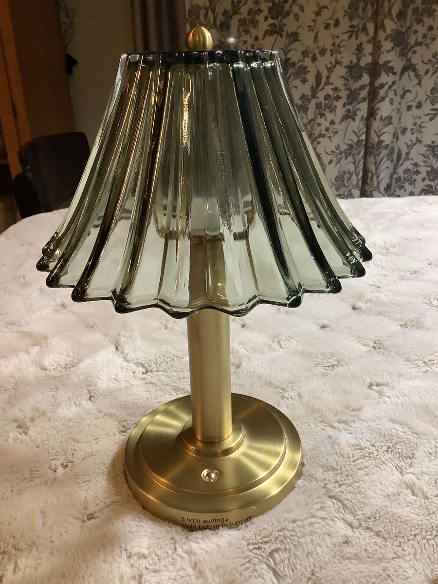 Gold & Smoke Glass Cordless Rechargeable Table Lamp with 3 Light Settings