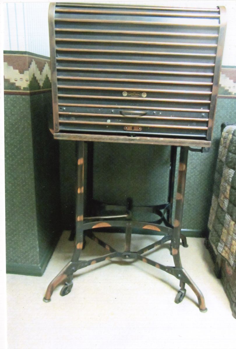 Antique roll top typewriter desk and Remington typewriter