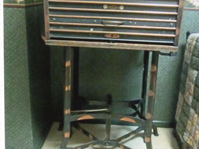 Antique roll top typewriter desk and Remington typewriter