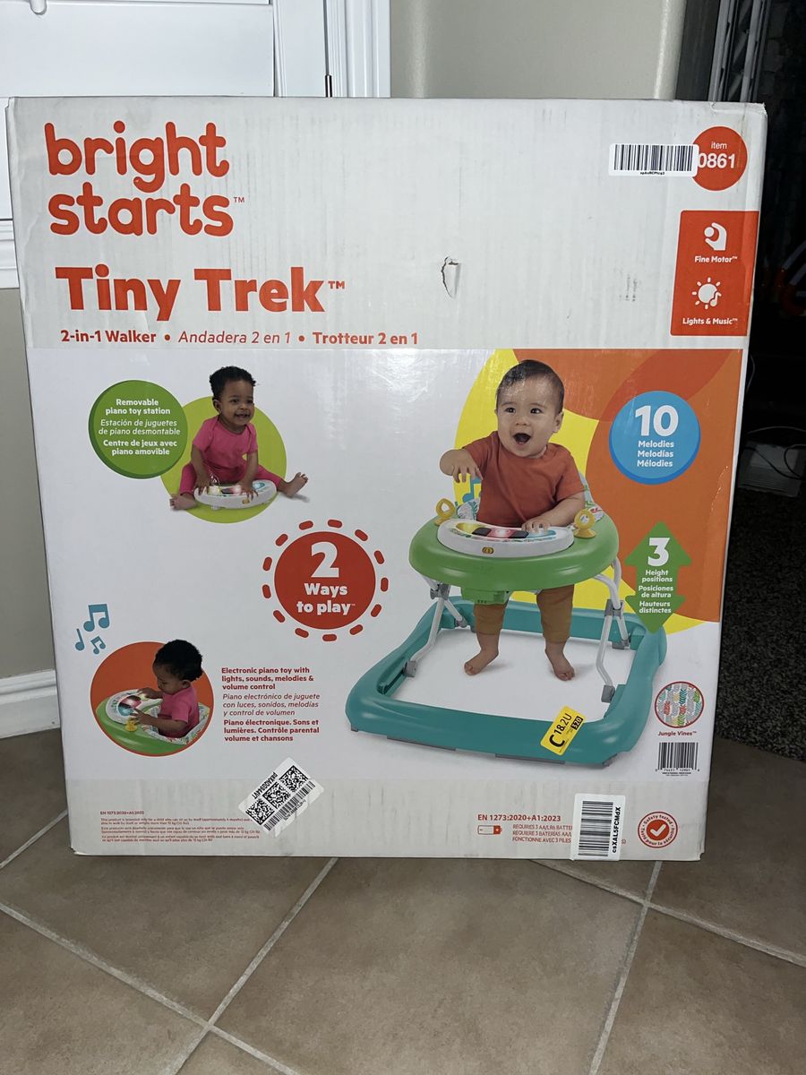 Brand New Bright Starts Tiny Trek 2-in-1 Walker with Lights, Sounds & Melodies, 3 Height Positions for Baby