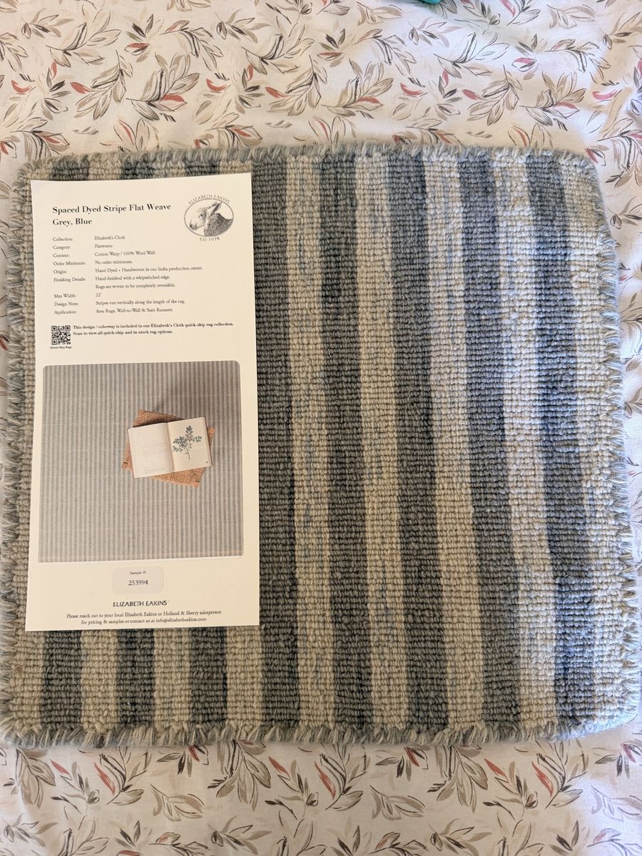 Elizabeth Eakins Spaced Dyed Stripe Flat Weave Rug - Grey/Blue, 12”x12”