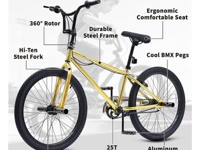 24 Inch Gold Freestyle BMX Bike with Steel Frame and Pegs